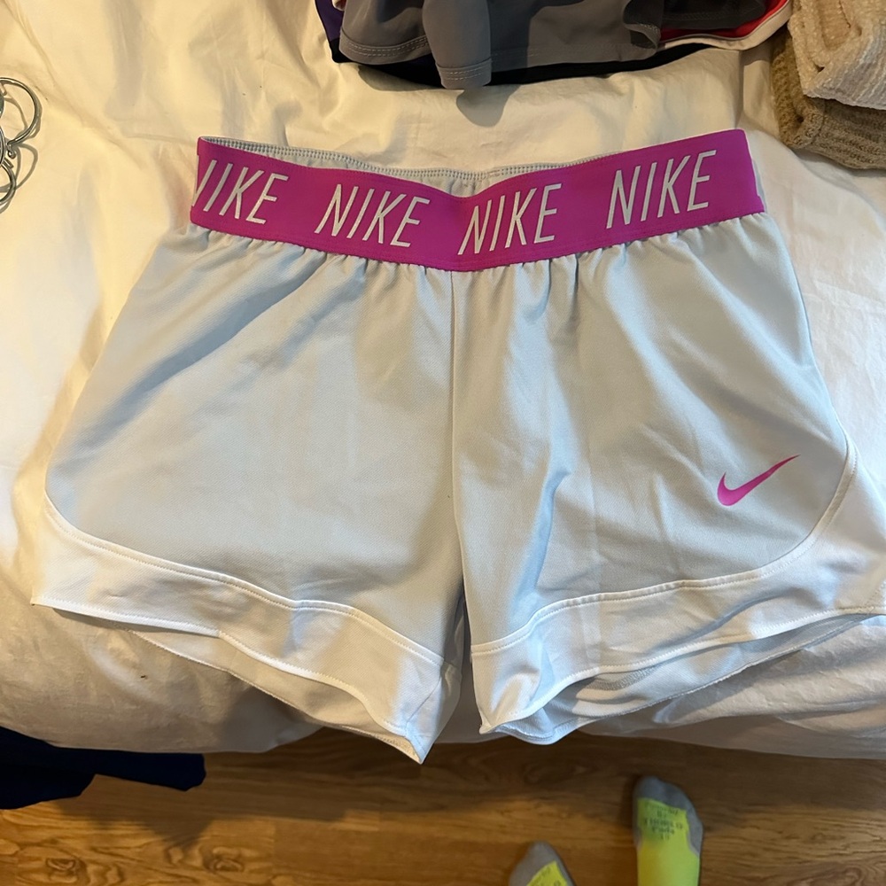 Nike Women's White Shorts with Pink Waistband